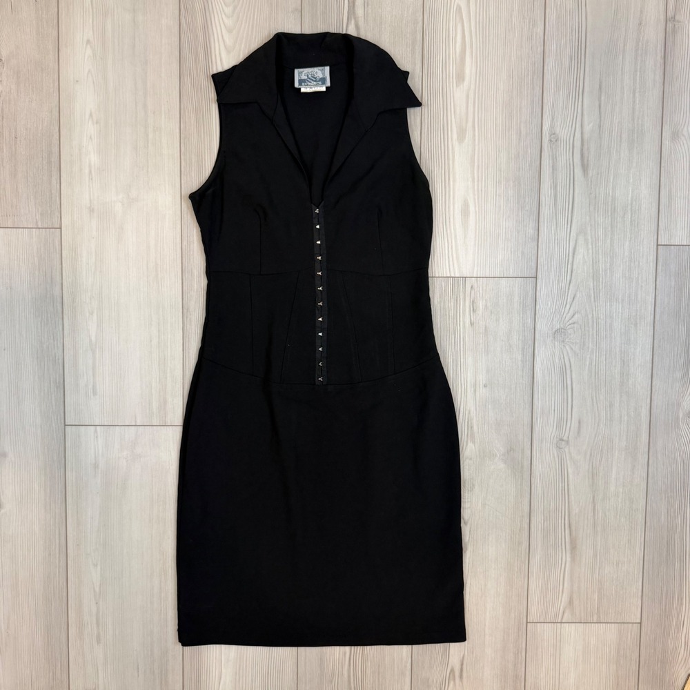 Evidence Black Sleeveless Hook and Eye Corset Mini Dress Collared V-Neck S/P